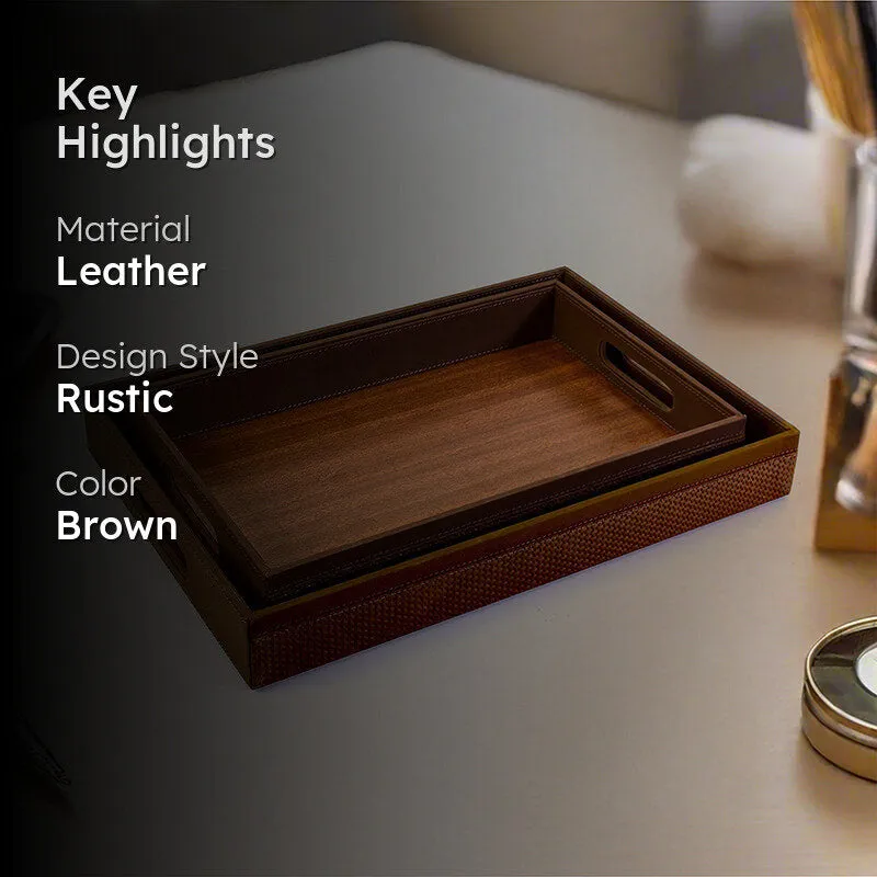 Trivox Faux Leather Serving Tray (Brown) - Set Of Two media 2