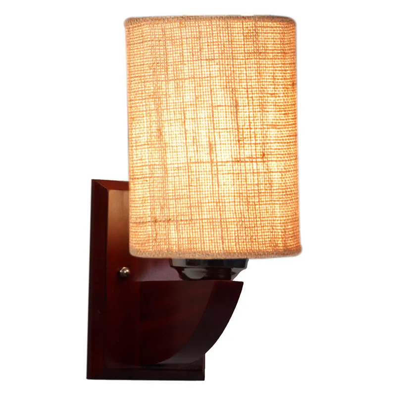 Buff Cylindrical Wooden Wall Lamp media 4