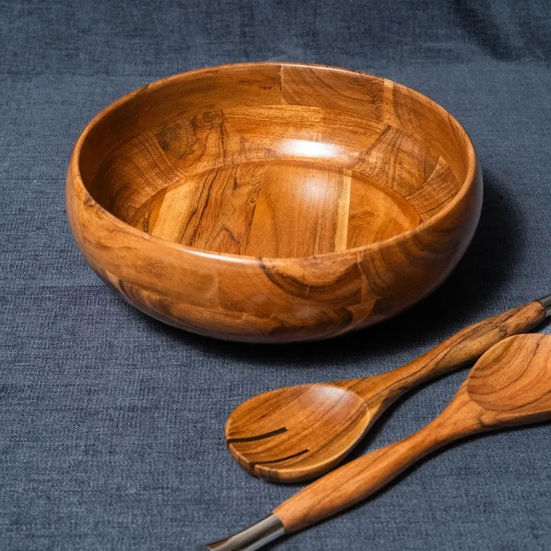 Elowen Wood Salad Bowl with Serving Spoons (1750 Ml) - Three Piece Set media 5
