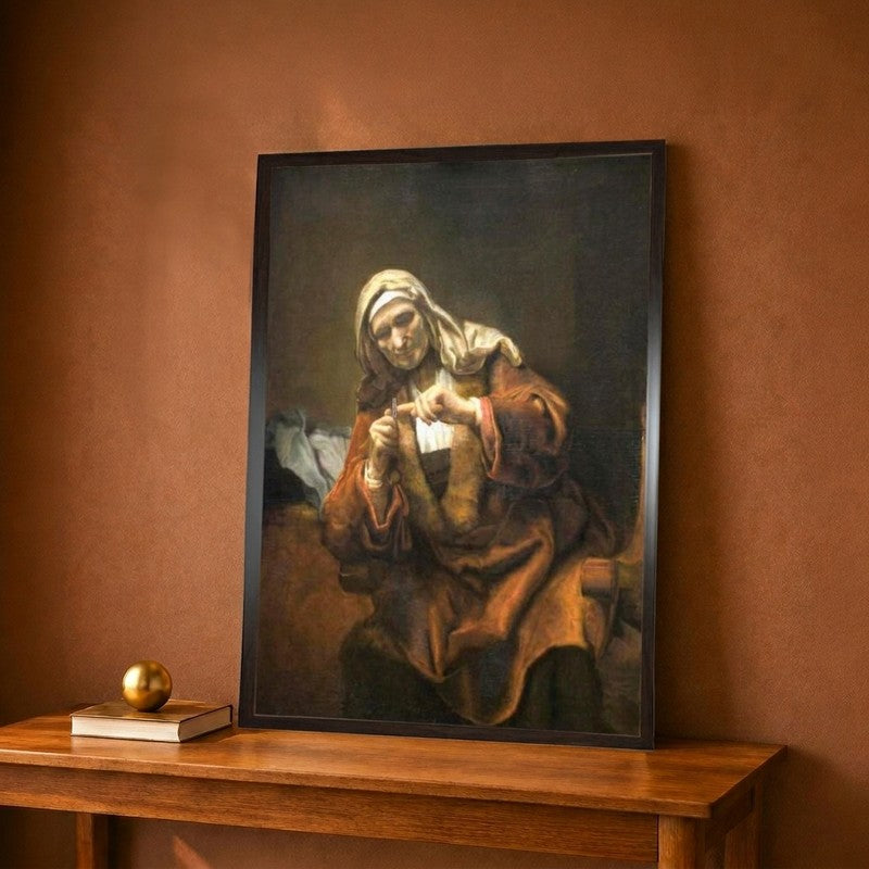 Old Woman Cutting Her Nails Canvas Wall Painting - 9 x 12 Inches