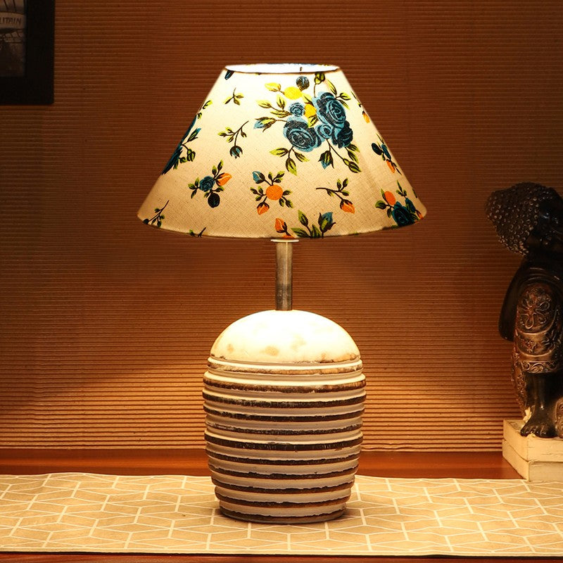 Lurixa Cotton Table Lamp With Wooden Base - Multicolor