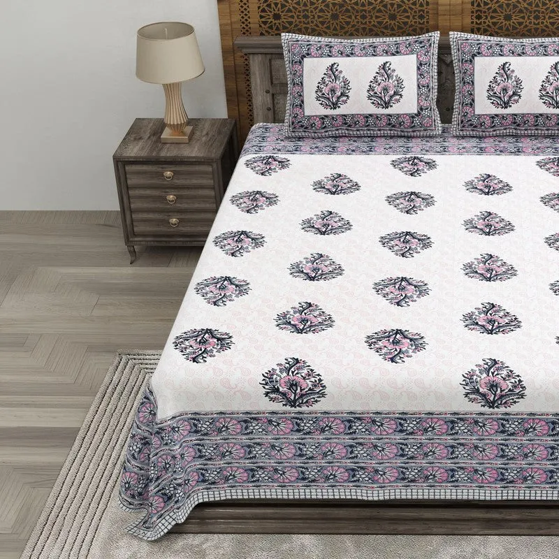 Vineel Cotton Bedsheet (Grey,White) - 240 TC media 3