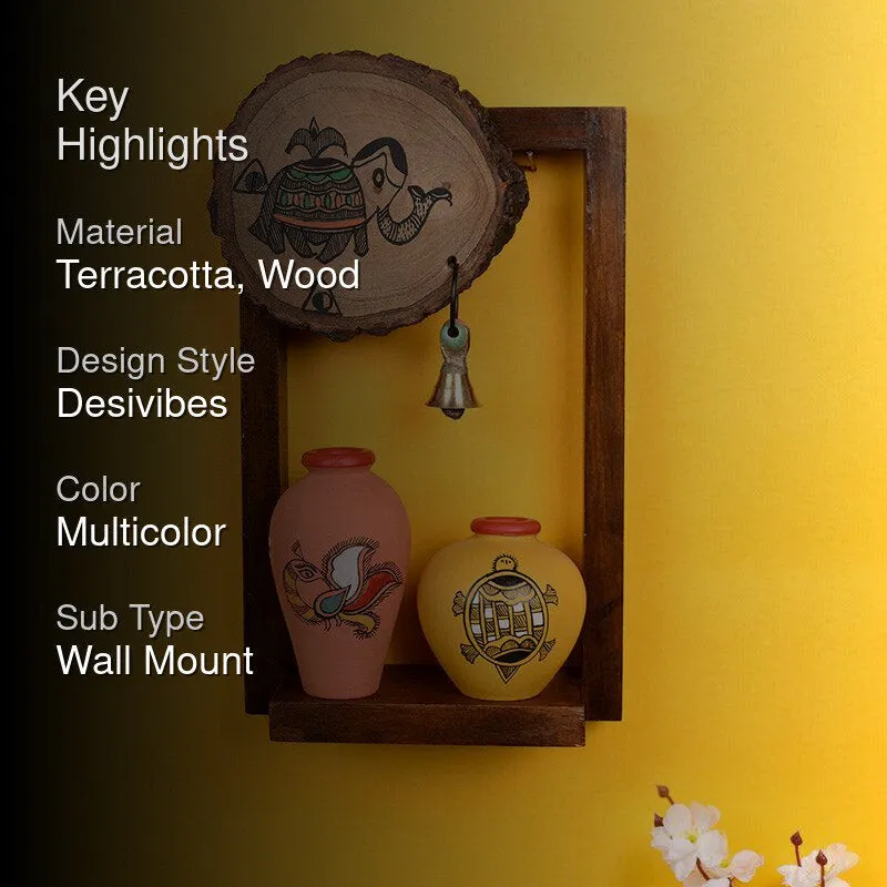 Jasleen Terracotta & Wood Wall Shelve With Pot - Three Piece Set media 2