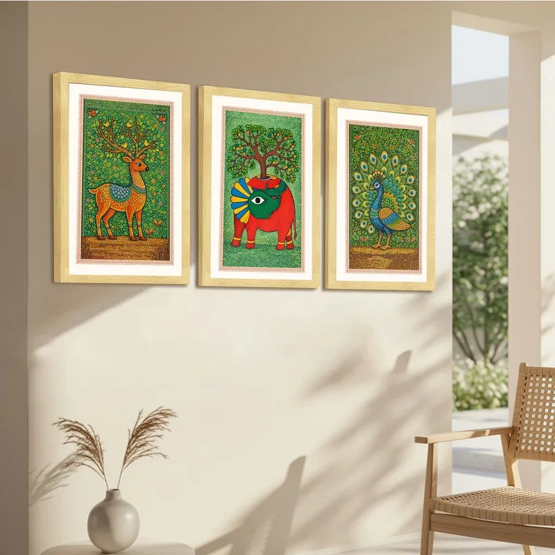 Nature Botanical Paper Wall Painting With Frame - Set Of Three media 6