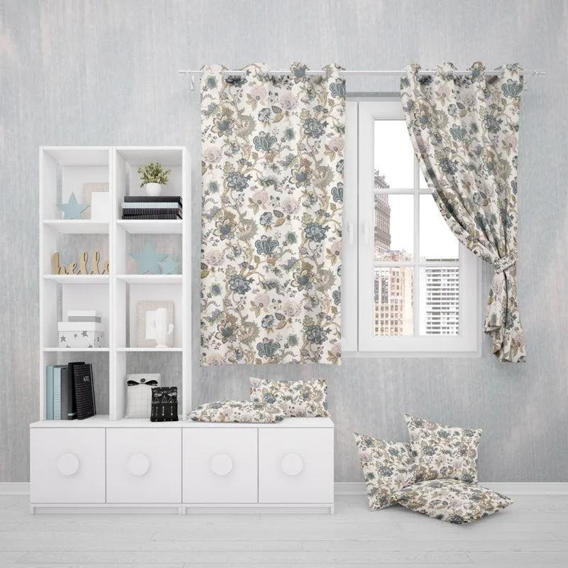 Mivaana Floral Curtain (Creamy Blue) - Set Of Two media 6
