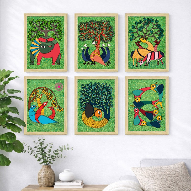 Primal Paper Wall Painting With Frame - Set Of Six media 4
