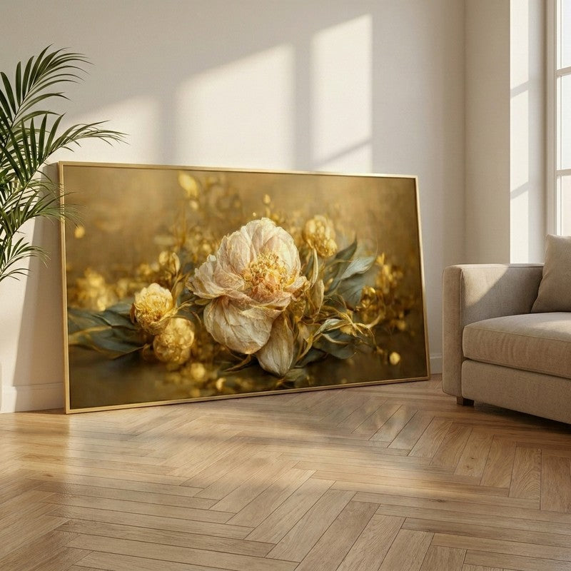 Golden Bloom Elegance Canvas Wall Painting With Frame
