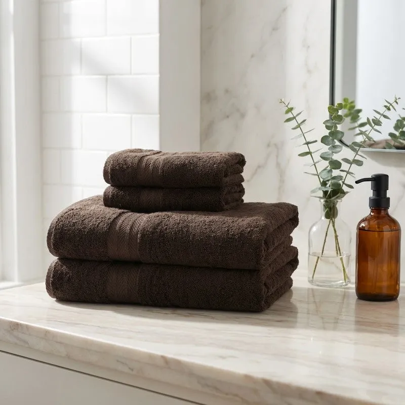 PlushAura Cotton Towel Sets (Dark Brown) - Set of Four media 1
