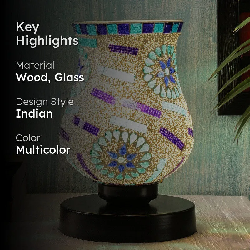 Glowburn Mosaic Glass Table Lamp With Wooden Base - Multicolor media 2