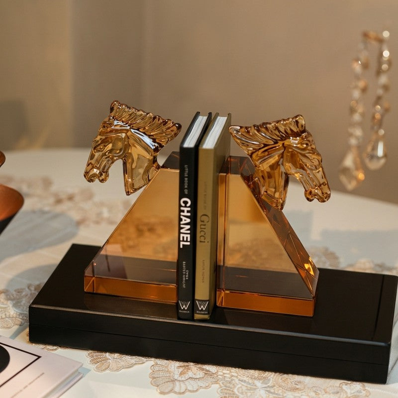 Horse Shaped Crystal Book End - Orange