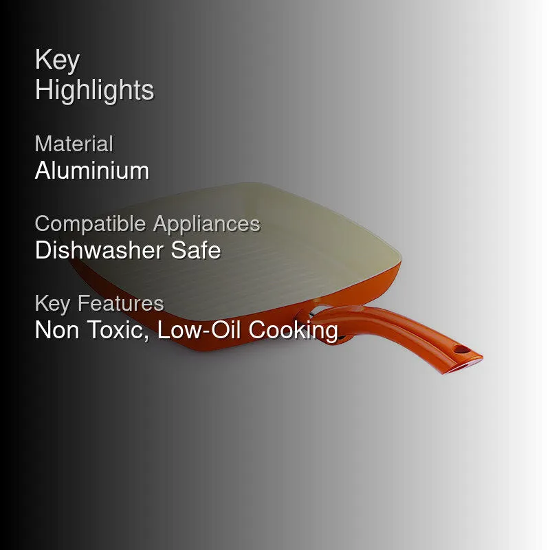 Nirlon Orange Ceramic Coating Grill Pan - 1500 ML/9 Inches media 2