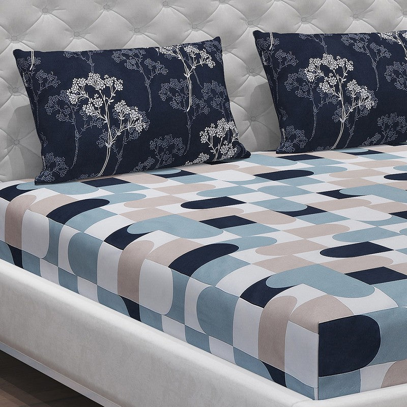 Monte Carlo Multi Blocks Cotton Bedsheet (White,Navy Blue) - 104 TC media 5