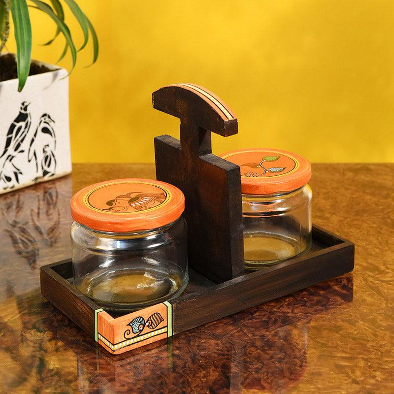 Ishwari Dry Fruit Jar With Tray (150 mL Each) - Three Piece Set