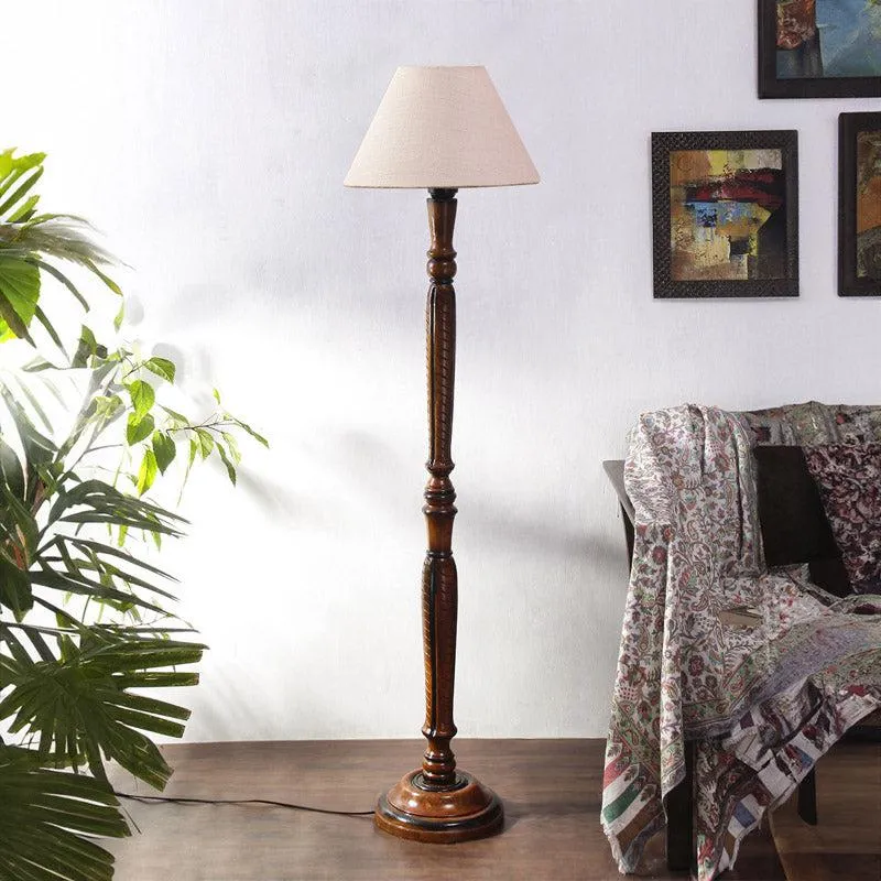 Hima Vintage Wooden Floor Lamp With Jute Shade - White media 3