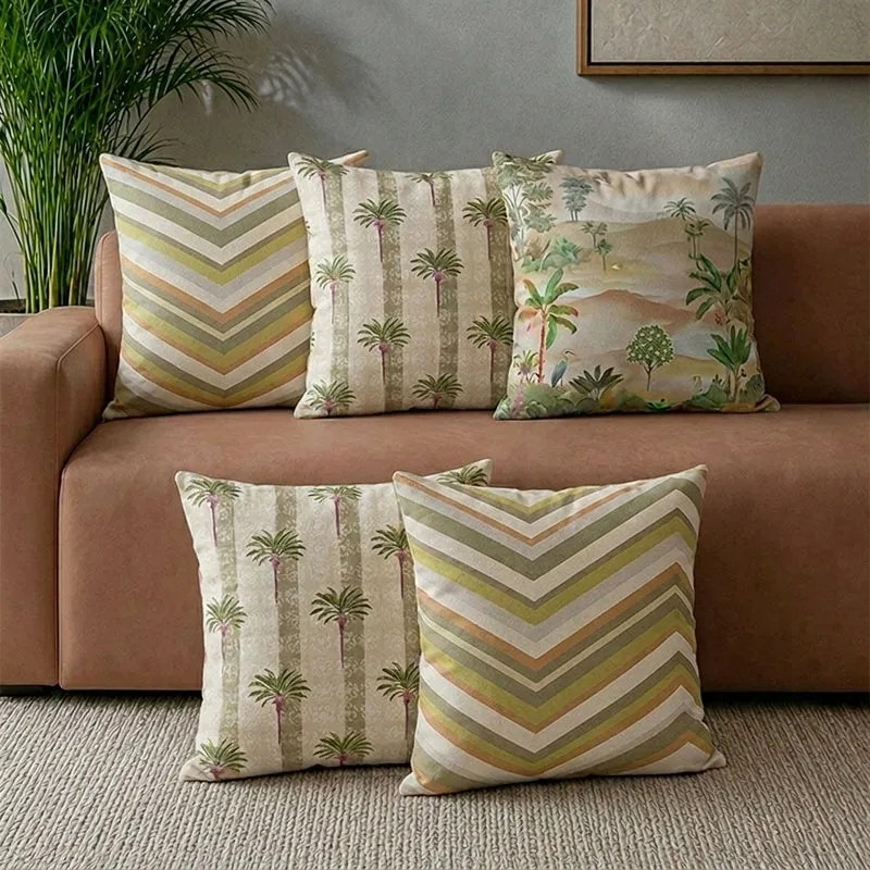 India Circus Tropical Oasis Printed Velvet Cushion Cover - Set Of Five media 1