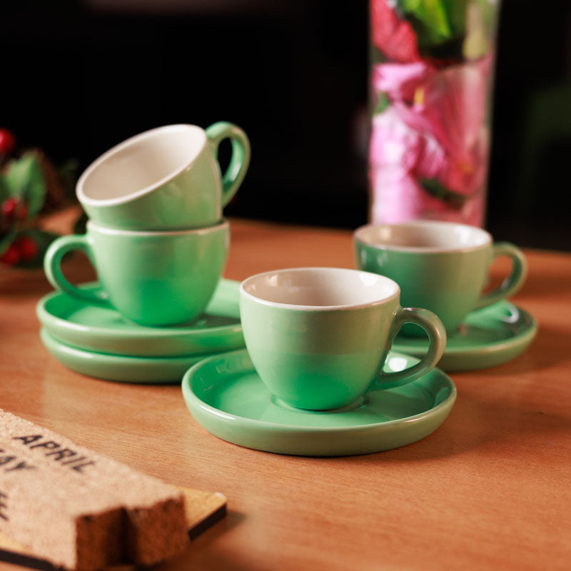 Blush & Brew Cup &Saucer (Mint/100 mL) - Eight Piece Set