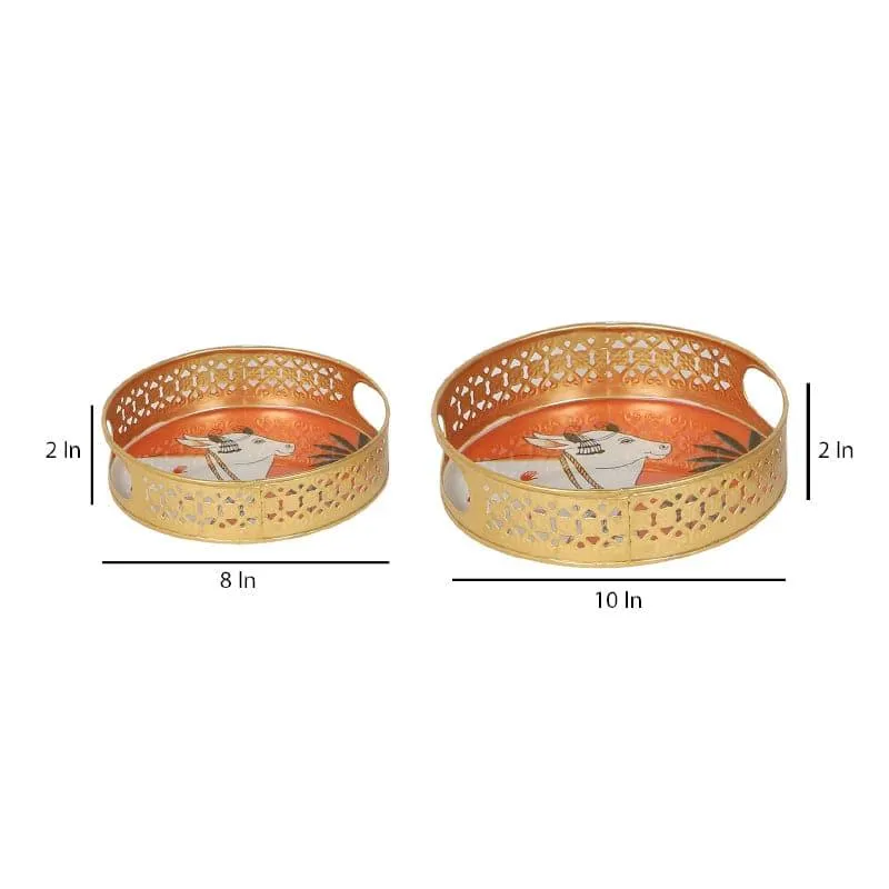 Pichwai Nandi Ethnic Tray - Set Of Two - 5