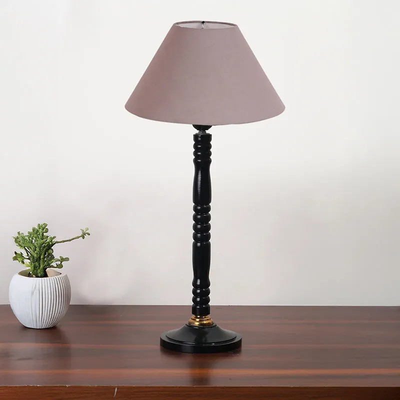 Glow Mesa Table Lamp With Carved Wooden Base - Grey,Black media 3