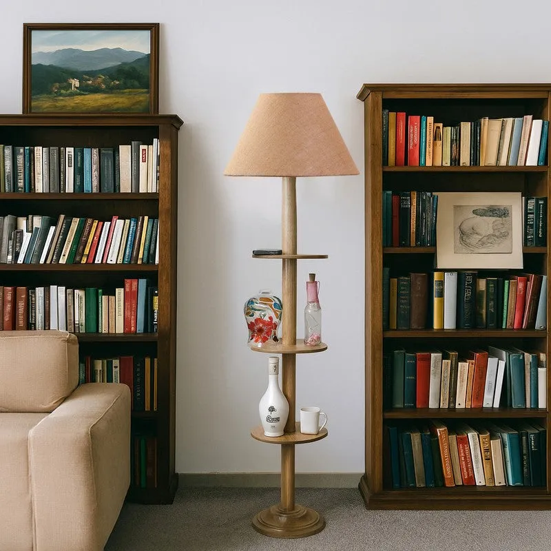 Vintage Glow Wooden Floor Lamp - Beige media 4