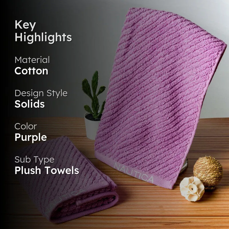 Lilac ribbed hand towels with key highlights text overlay