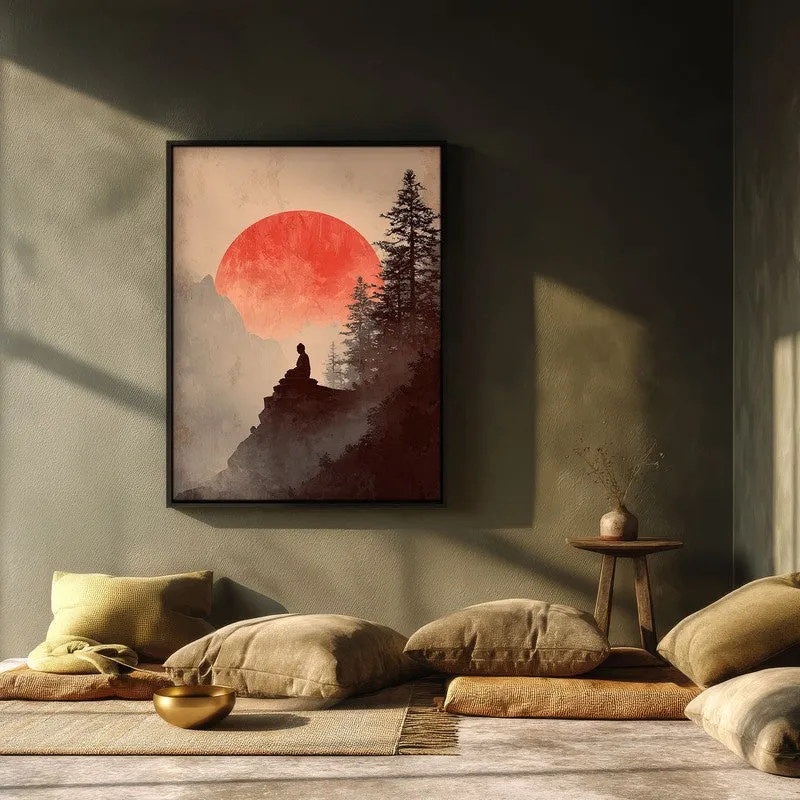 Crimson Sun II Over Silent Peaks Archival Paper Wall Painting With Black Frame media 3