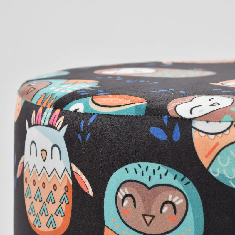 Avira Owl-print Velvet Pouffe - Black media 4