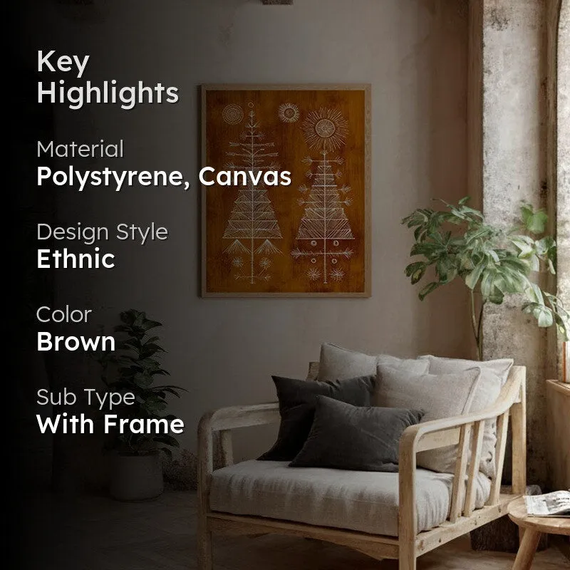 FolkHaven Warli Inspired Canvas Wall Painting With Brown Frame media 2