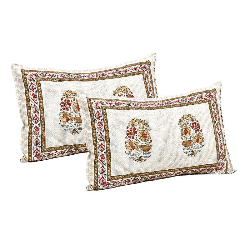 Thantra Ethnic Cotton Bedsheet (White,Brown) - 180 TC media 4