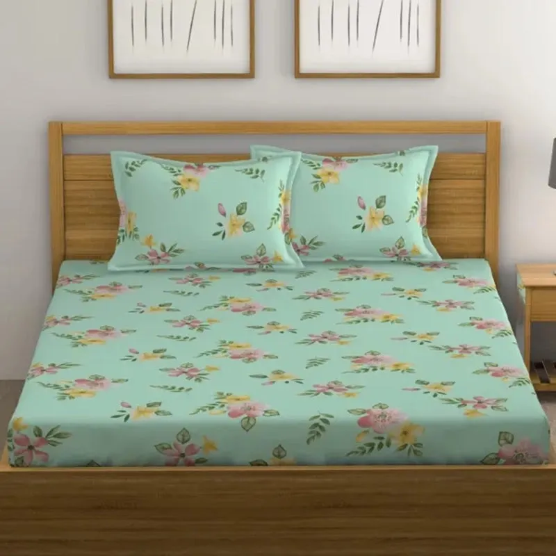Clemeta Floral Microfiber Bedsheet (Light Green) - 130 GSM media 5