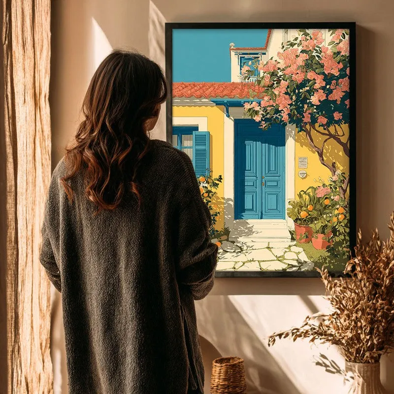 Floravue Sunlit Blue Door Canvas Wall Painting With Black Frame media 4