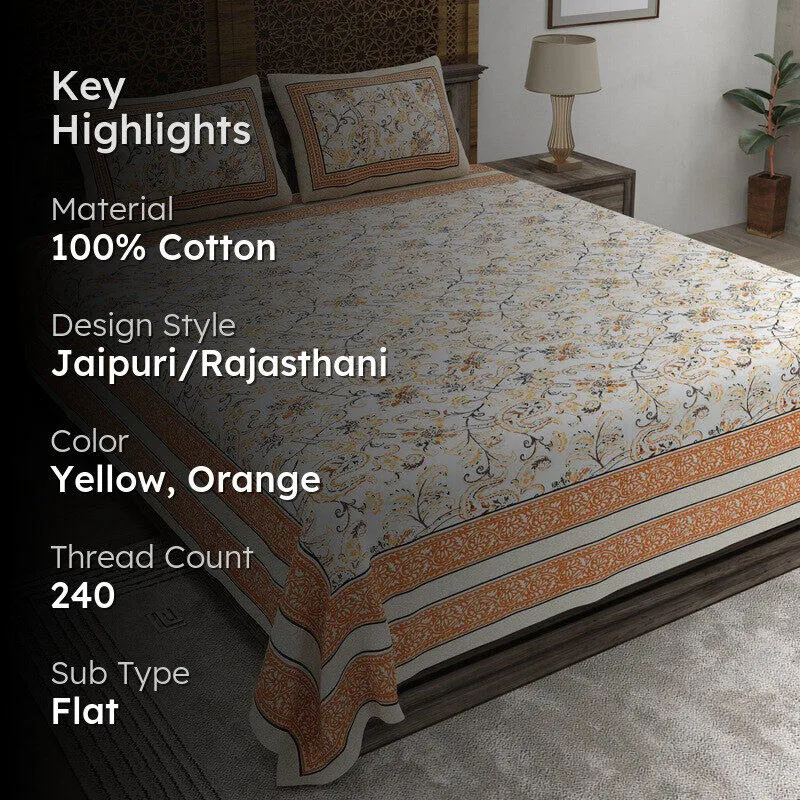 Desily Cotton Bedsheet (Yellow,Orange) - 240 TC media 2