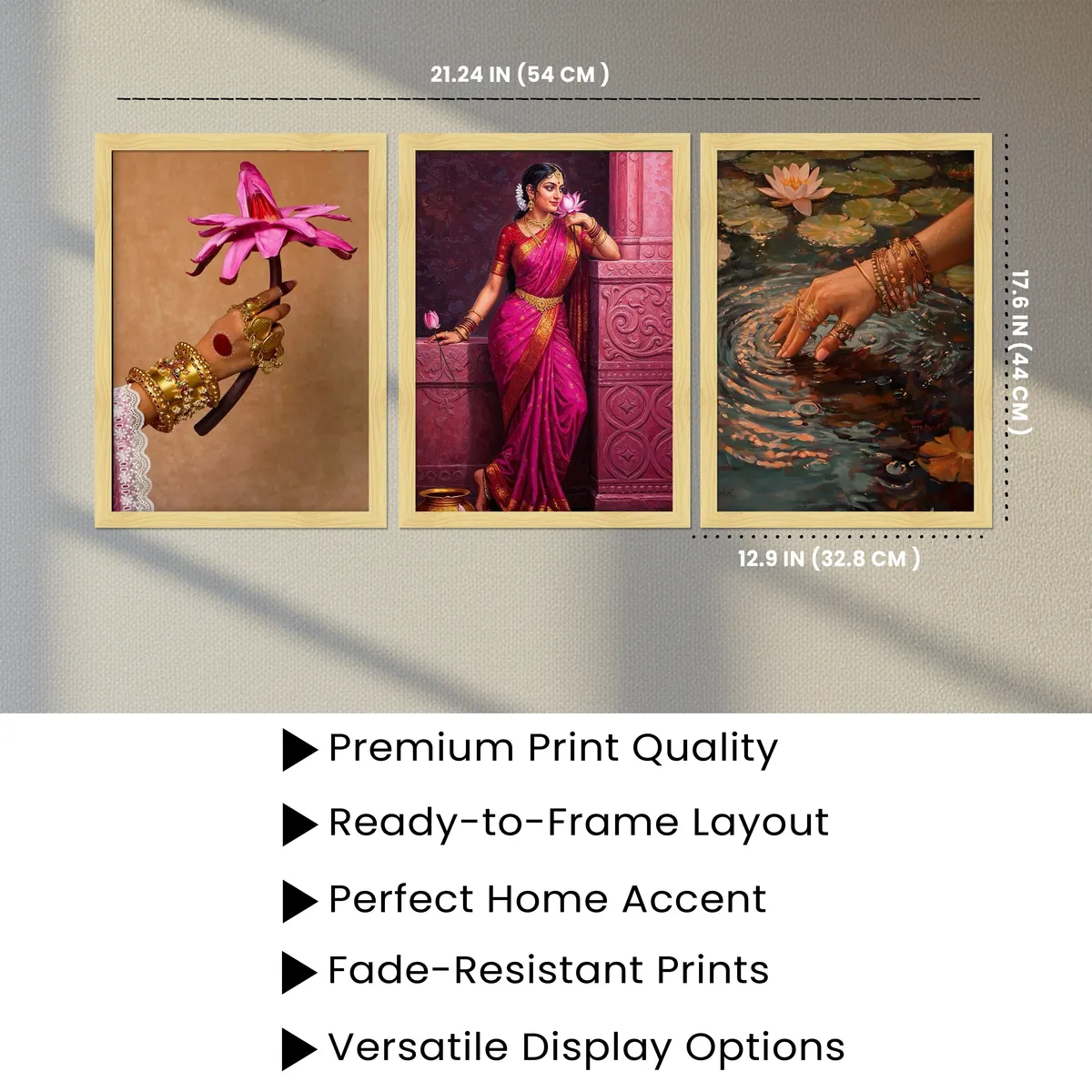 Classical Indian Woman Wall Painting With Frame - Set Of Three media 4