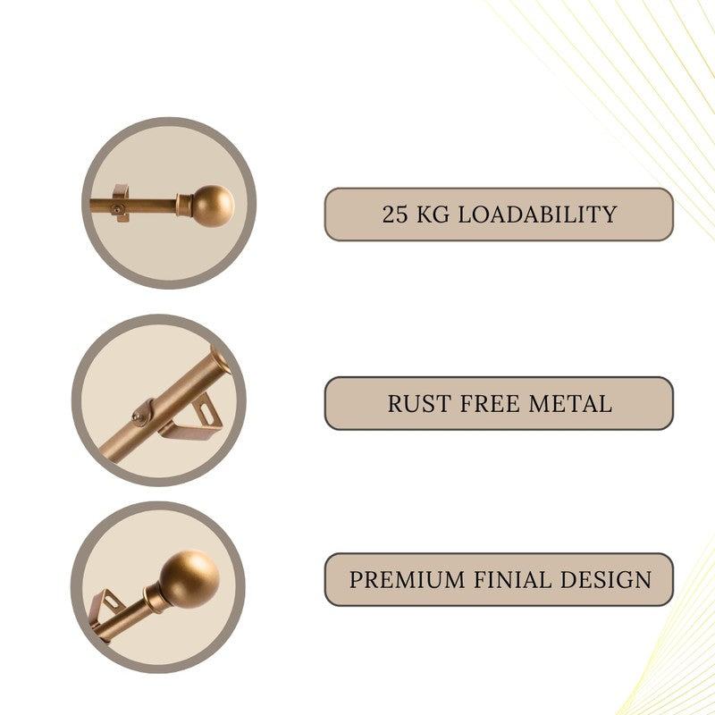 Orbetta Extendable 1" Single Curtain Rods With Round Finial & Brackets (Gold) image 7