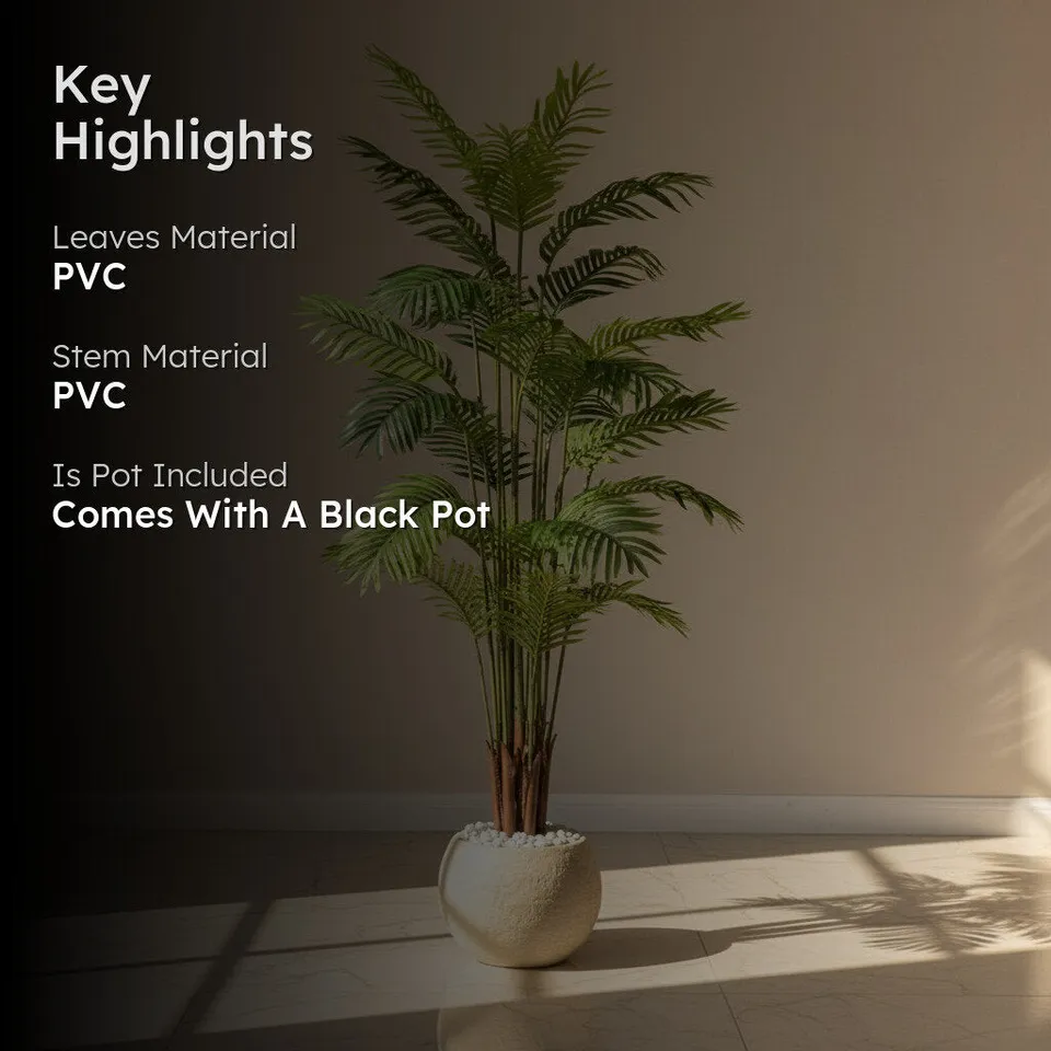 Artificial Arica Palm Plant With Black Fiber Pot - 4.9 Feet media 2