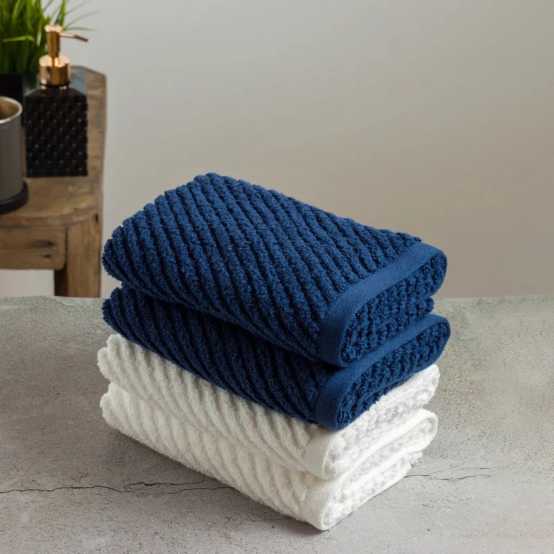 Nautica Riviera Soft Cotton Hand & Face Towel (Navy Blue & White) - Set Of Four media 1