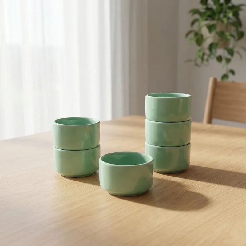 Ceramic Dip Bowls (Green,50 mL Each) - Set Of Six media 1