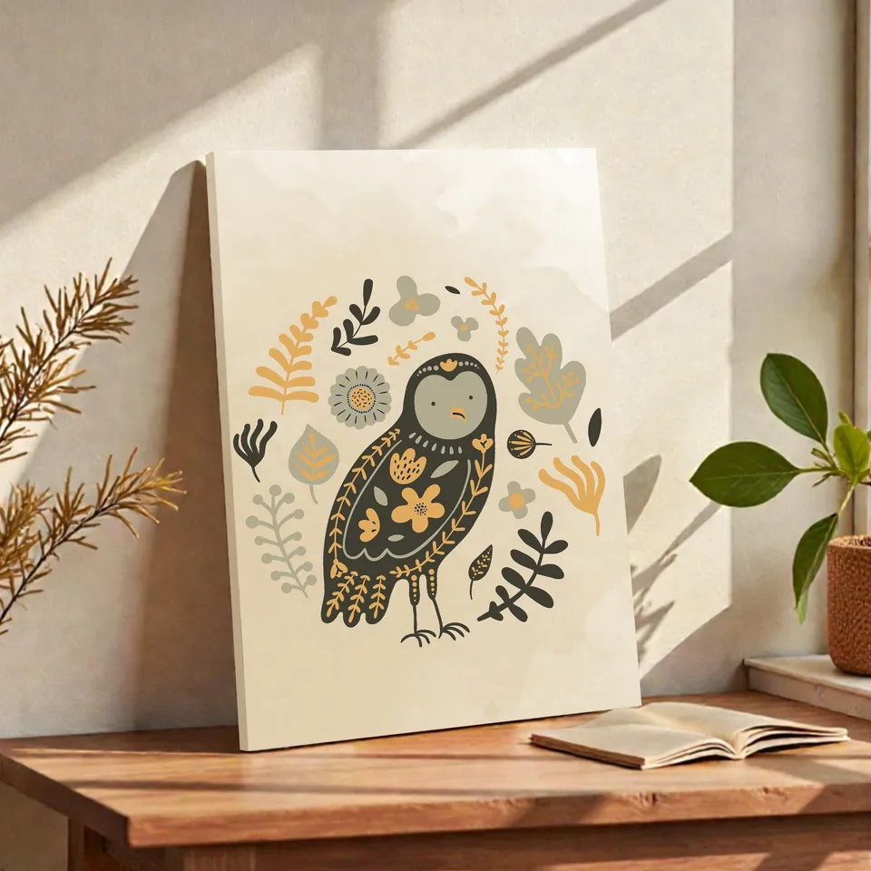 Owl Cotton Canvas Wall Painting media 2