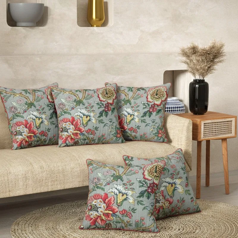 Bloomira Floral Multicolor Cushion Cover Set - Set Of Five media 1