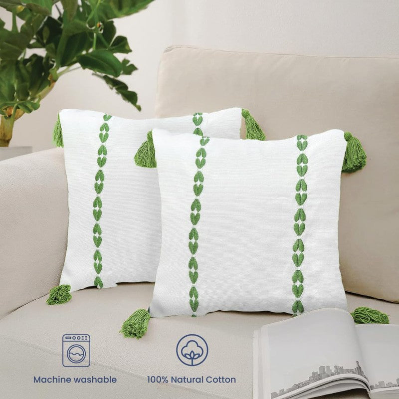 Urban Space Minimal Boho White & Green Cotton Cushion Covers - Set Of Two media 4
