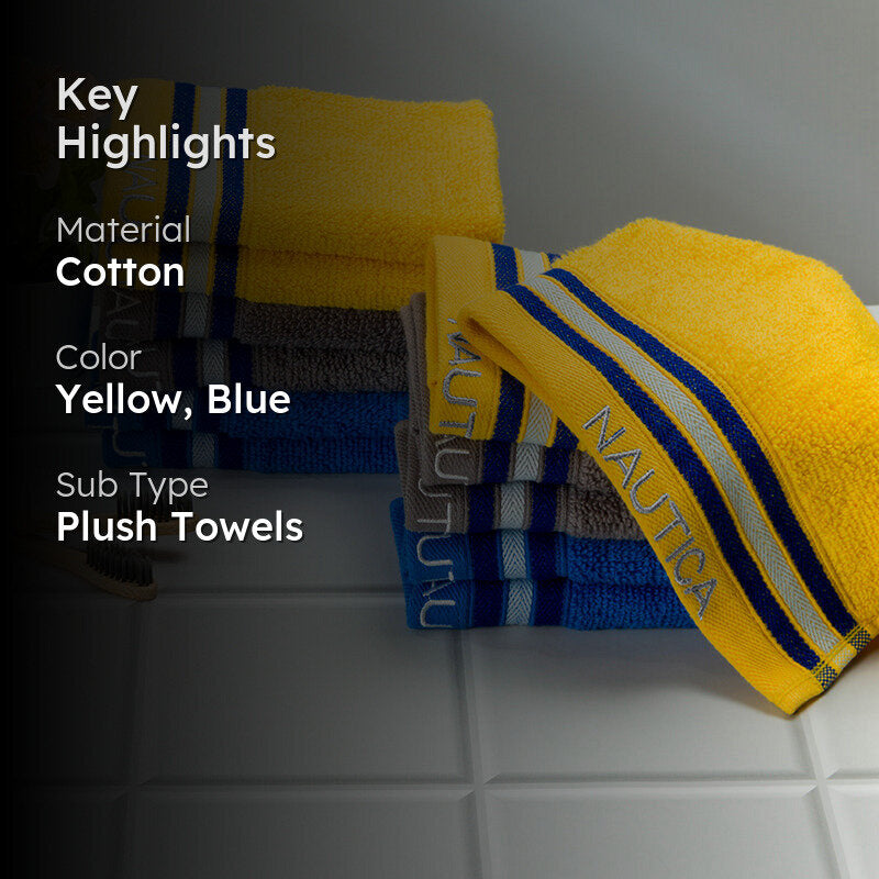 Nautica Dove Down Cotton Face Towel (Yellow & Blue) - Set Of Twelve media 2