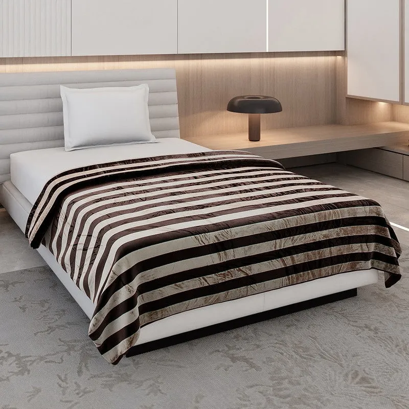 Monte Carlo Strivon Bold Stripes Polyester Blanket (Coffee) - 300 GSM media 1