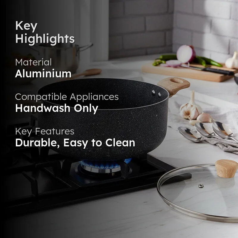 Bergner Terra Black Induction Safe Non-Stick Cooking Pot With Lid - 20 cm/3000 mL - 2