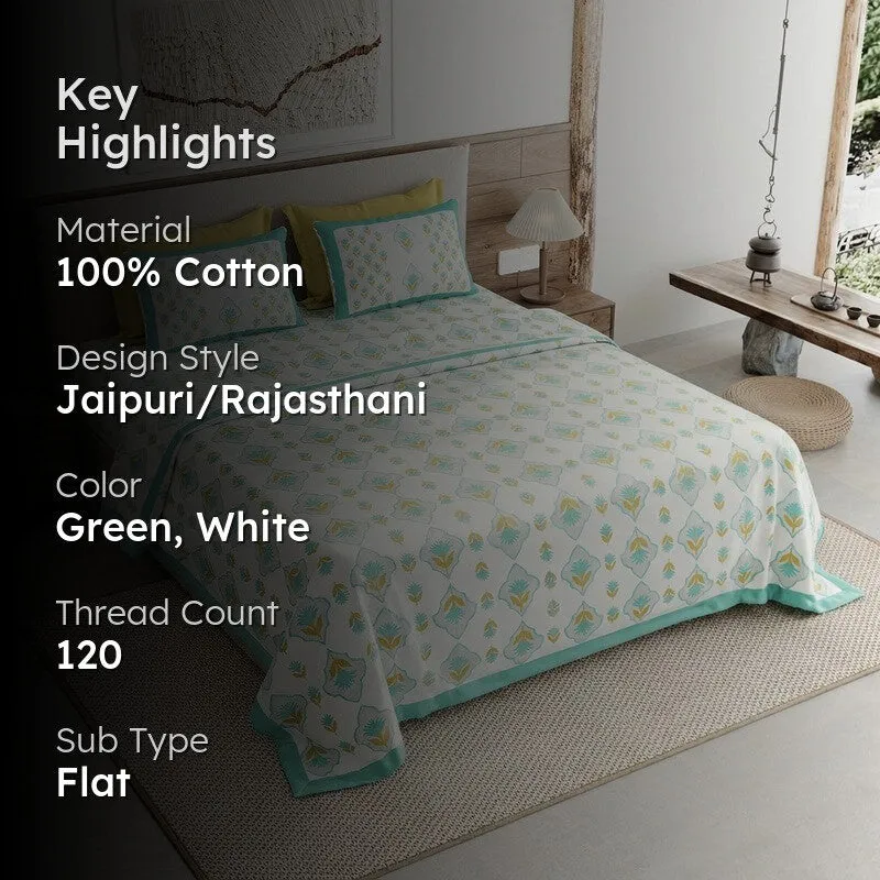 Royal Print Cotton Bedsheet (Green,White) - 120 TC media 2