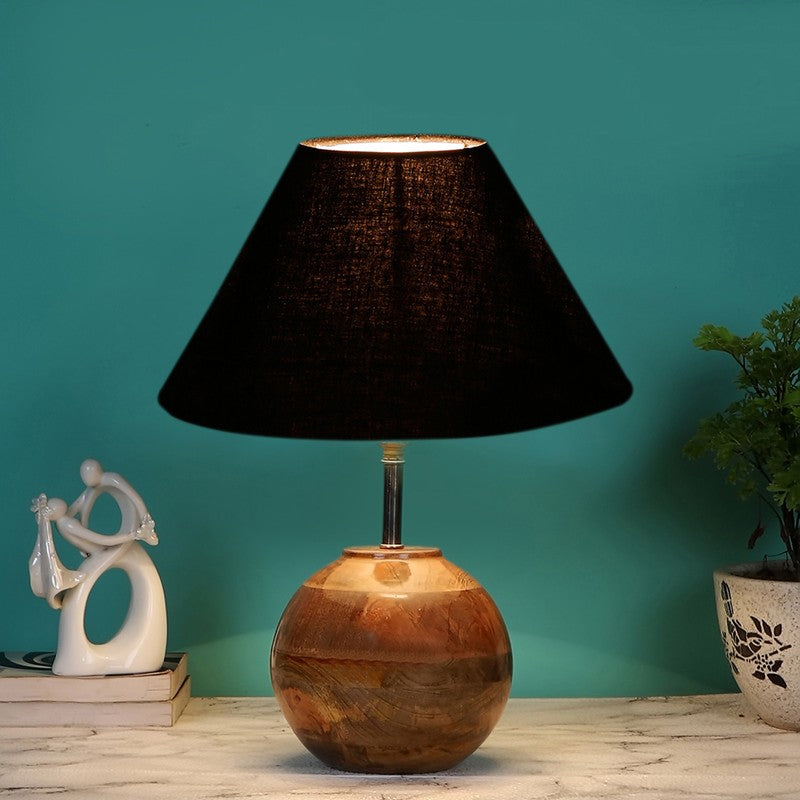 Auryon Cotton Table Lamp With Wooden Base - Black