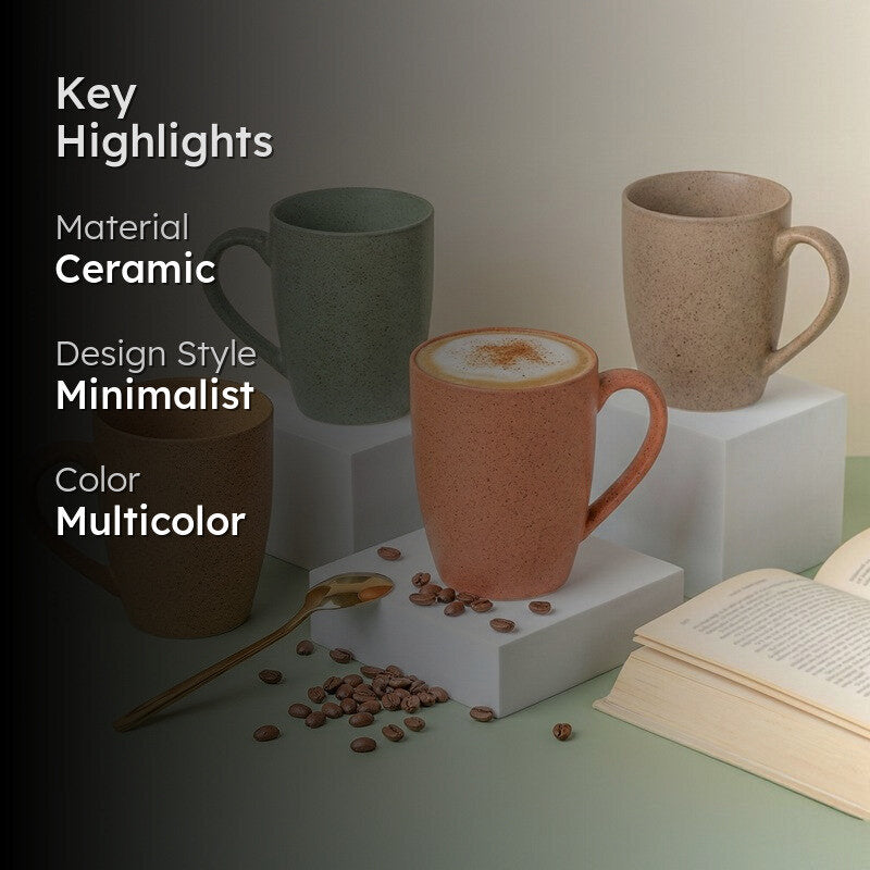 Sip & Style Ceramic Coffee Mug (Multicolor/300 mL Each) - Set Of Four media 2