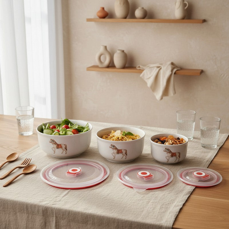 Dine Charm Ceramic Serving Bowls (900 mL Each) - Set of Six