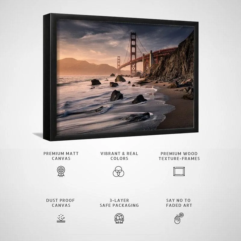Golden Gate Bridge Canvas Wall Painting - Black Frame media 5
