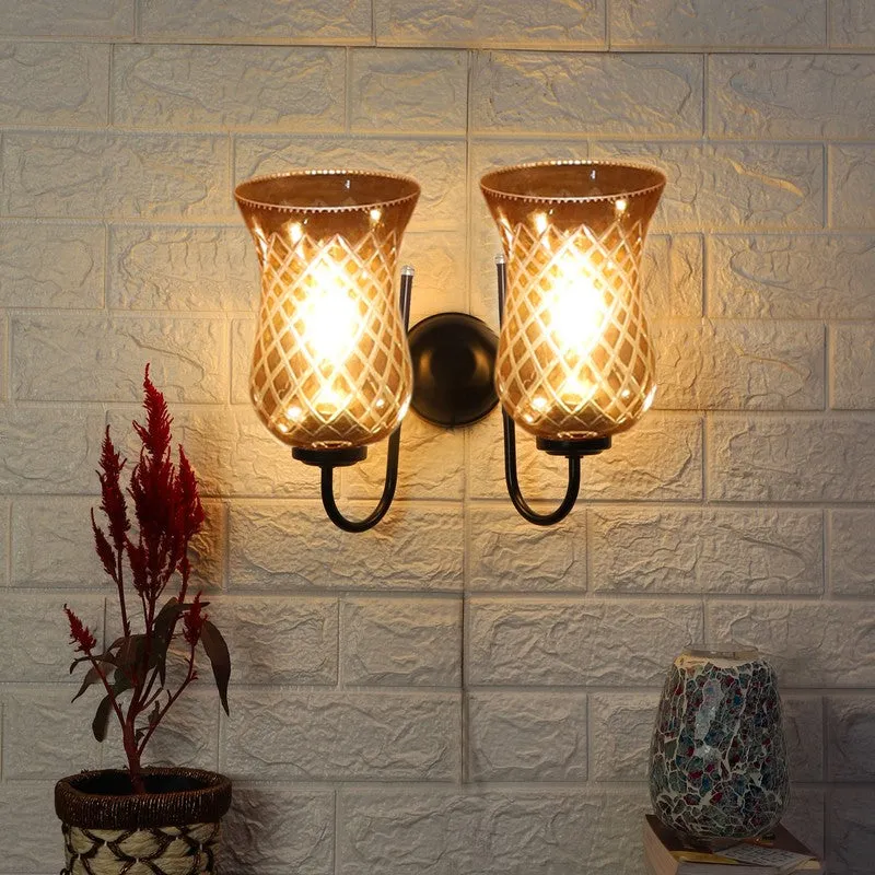 Honey Glow Twin Shade Glass Wall Lamp media 4