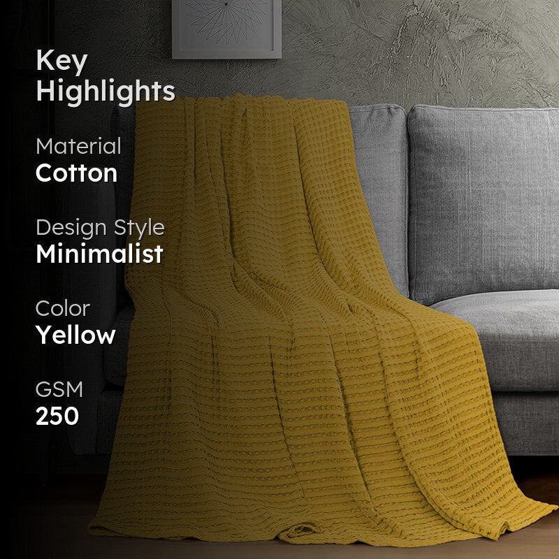 Urban Space Waffle Cotton Blanket (Mustard Yellow) - 250 GSM media 2