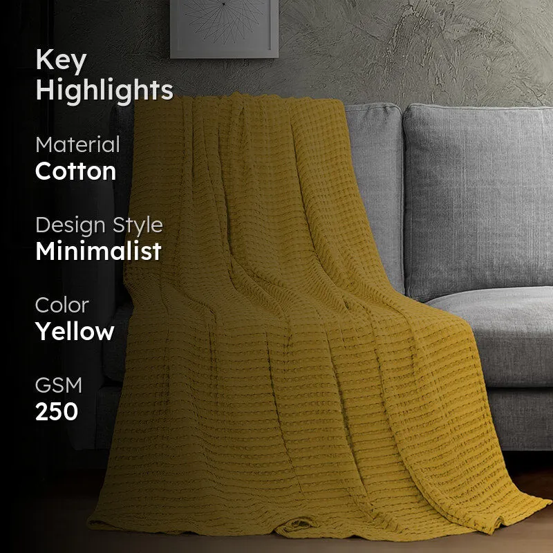 Urban Space Waffle Cotton Blanket (Mustard Yellow) - 250 GSM media 2